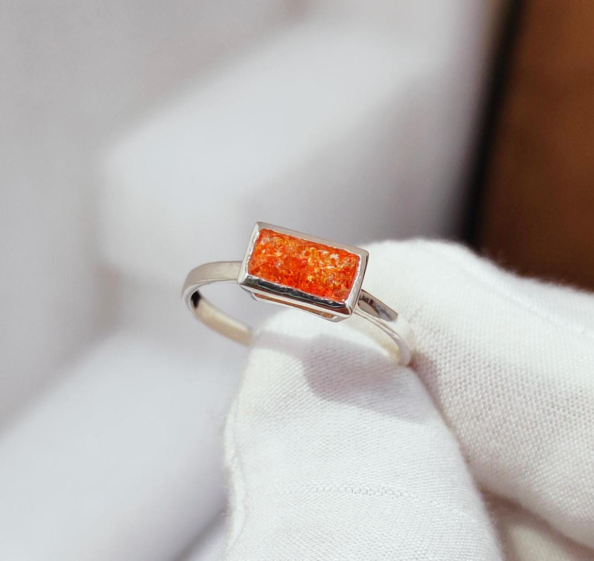 Sunstone Ring, 925 Sterling Silver Ring, Baguette Sunstone Ring, Faceted Sunstone Ring, Sunstone Hand Made Ring, Sunstone Engagement Ring