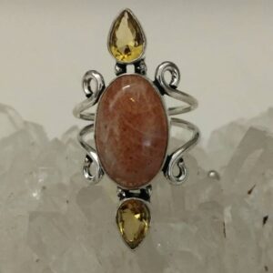 Sunstone and Yellow Crystal Ring, Size 7