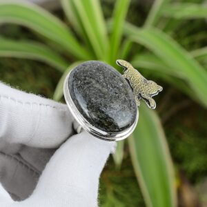 Black Sunstone Ring: 925 Sterling Silver, 18K Gold Plated, Adjustable Boho Ring