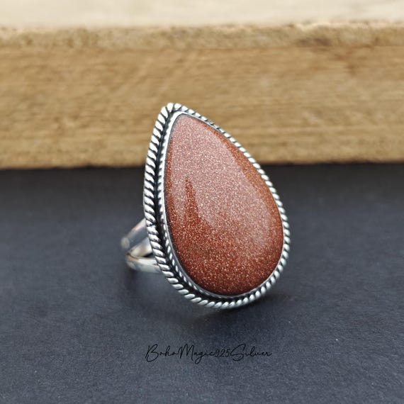 Handmade Sunstone Ring: 925 Sterling Silver Boho Jewelry