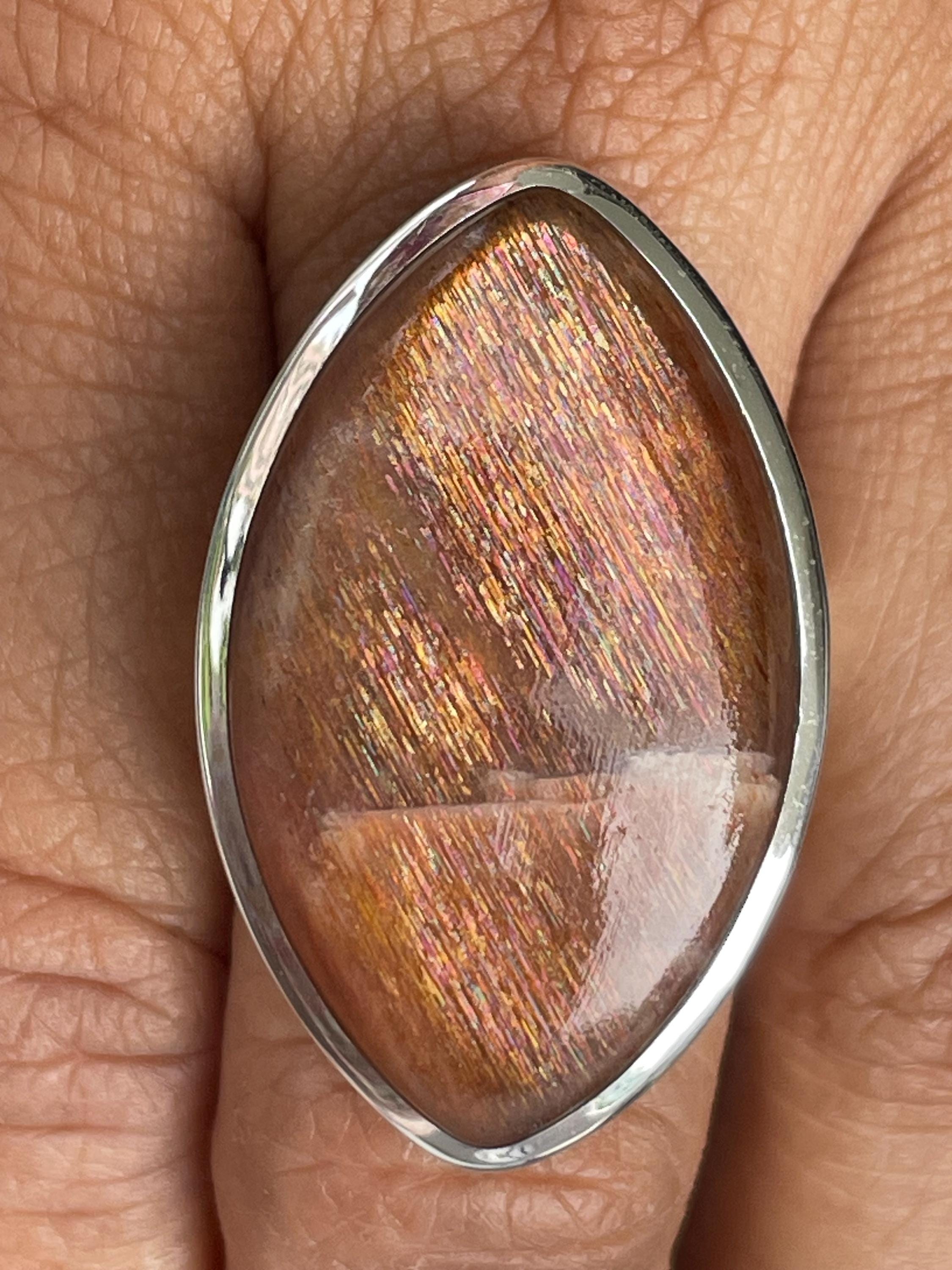 Handmade Marquise Sunstone Sterling Silver Statement Ring Handmade Marquise Sunstone Sterling Silver Statement Ring