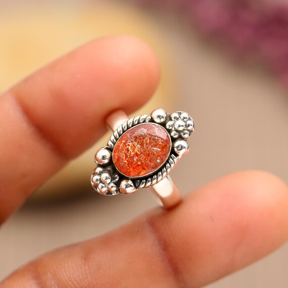 Handmade Oval Sunstone Ring: 925 Sterling Silver, Minimalist Jewelry
