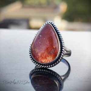 Handmade Pear Sunstone Ring: 925 Sterling Silver Boho Jewelry