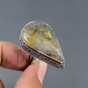 Handmade Pear Black Sunstone Ring: Vintage Sterling Silver, Size 6.5