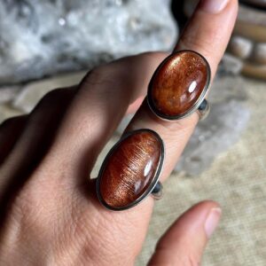 Large Statement Sunstone Adjustable Ring, 925 Sterling Silver