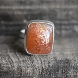 Natural Sunstone Ring, 925 Sterling Silver, Orange Gemstone