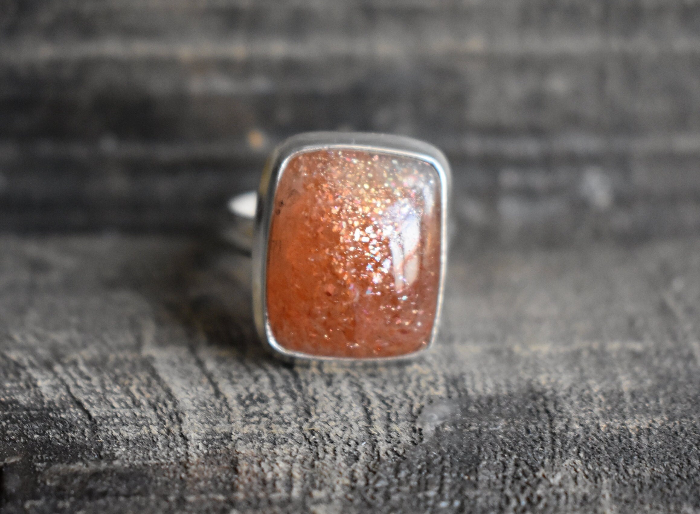 Natural Sunstone Ring, 925 Sterling Silver, Orange Gemstone