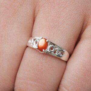 Sunstone Ring: Natural Gemstone, 925 Sterling Silver Stackable Band