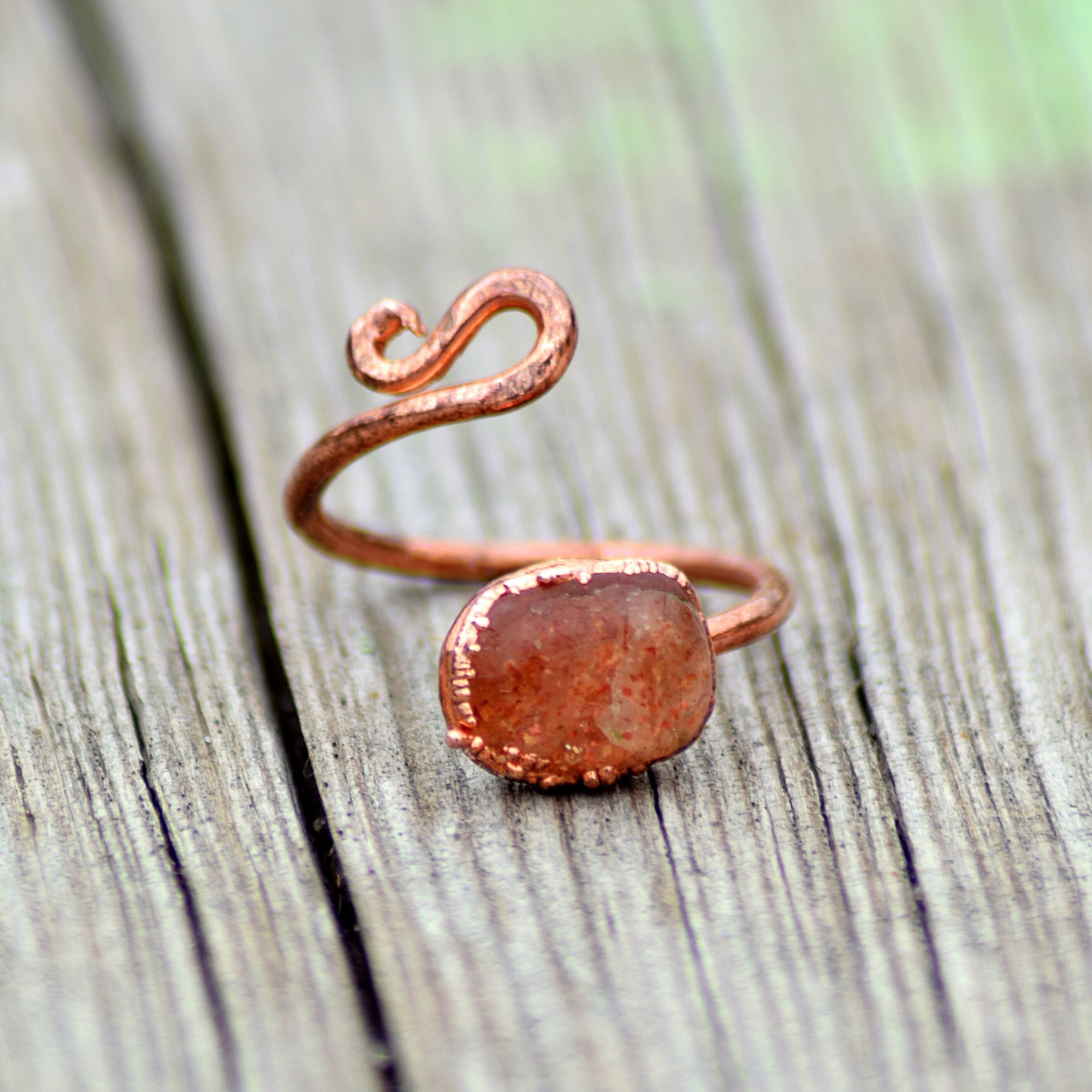 Natural Sunstone Gemstone Ring Boho Ring Handmade Ring Copper Jewelry Rings For Women Handmade Ring Bypass Ring Snake Ring