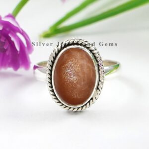 Natural Sunstone Ring, Oval Designer Ring, Solid 925 Sterling Silver Ring, Gift for her, Brown Gemstone Ring, Birthday Gift, Handmade Ring