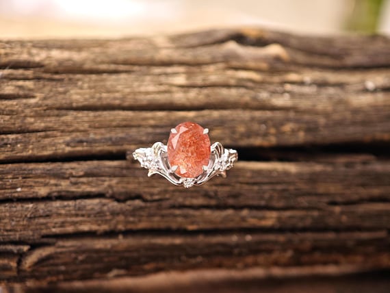 Orange Sunstone Engagement Ring For Women 925 Silver Sunstone Floral Design Ring Art Deco Gemstone Wedding Ring Unique Promise Ring For Her