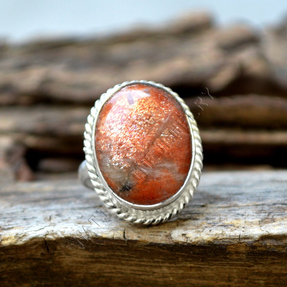 Oregon Sunstone Ring: Oval Gemstone, 925 Sterling Silver