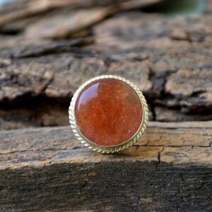 Oregon Sunstone Ring: Round Gemstone, 925 Sterling Silver