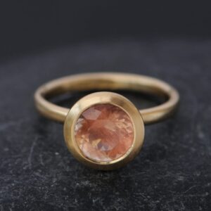 Peach Oregon Sunstone Ring, Handmade 18k Gold