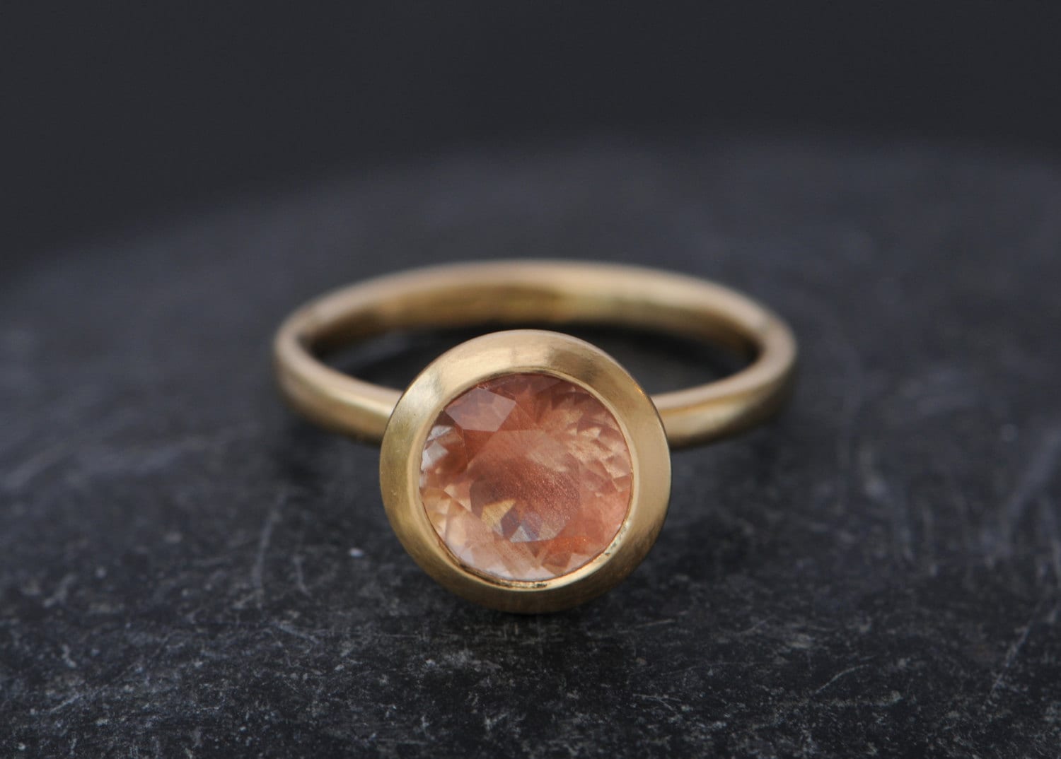 Peach Oregon Sunstone Ring, Handmade 18k Gold