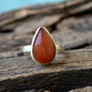 Pear Oregon Sunstone Ring, Sterling Silver, Personalized Gift