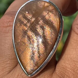 Pear Sunstone Sterling Silver Statement Ring: Natural Orange Gemstone