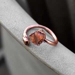Raw Sunstone Copper Ring, Snake Design, Size 8.5