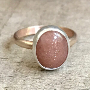Romantic Indian Sparkly Sunstone Sterling Silver Ring With Rose Gold Filled Ring Band | Sunstone Ring | Mixed Metals | Boho | Gifts For Her
