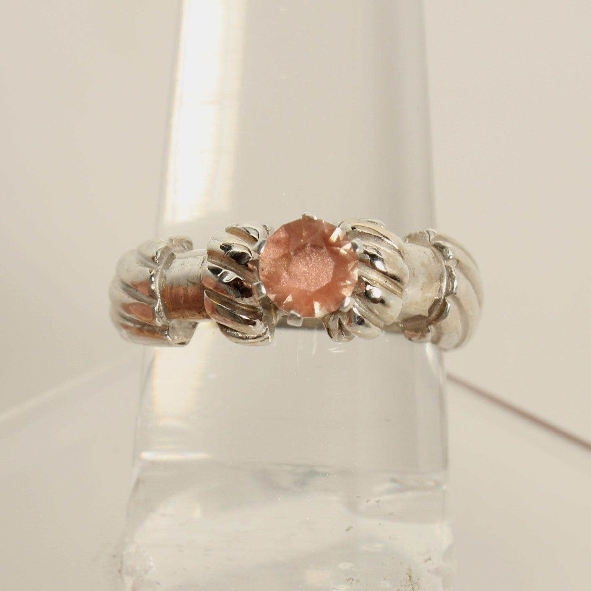 Sunstone Silver Ring, Custom Faceted Oregon Sunstone, Schiller, Natural Round Gemstone Sterling Silver Ring, Size 6 Sunstone Silver Ring, Custom Faceted Oregon Sunstone, Schiller, Natural Round Gemstone Sterling Silver Ring, Size 6