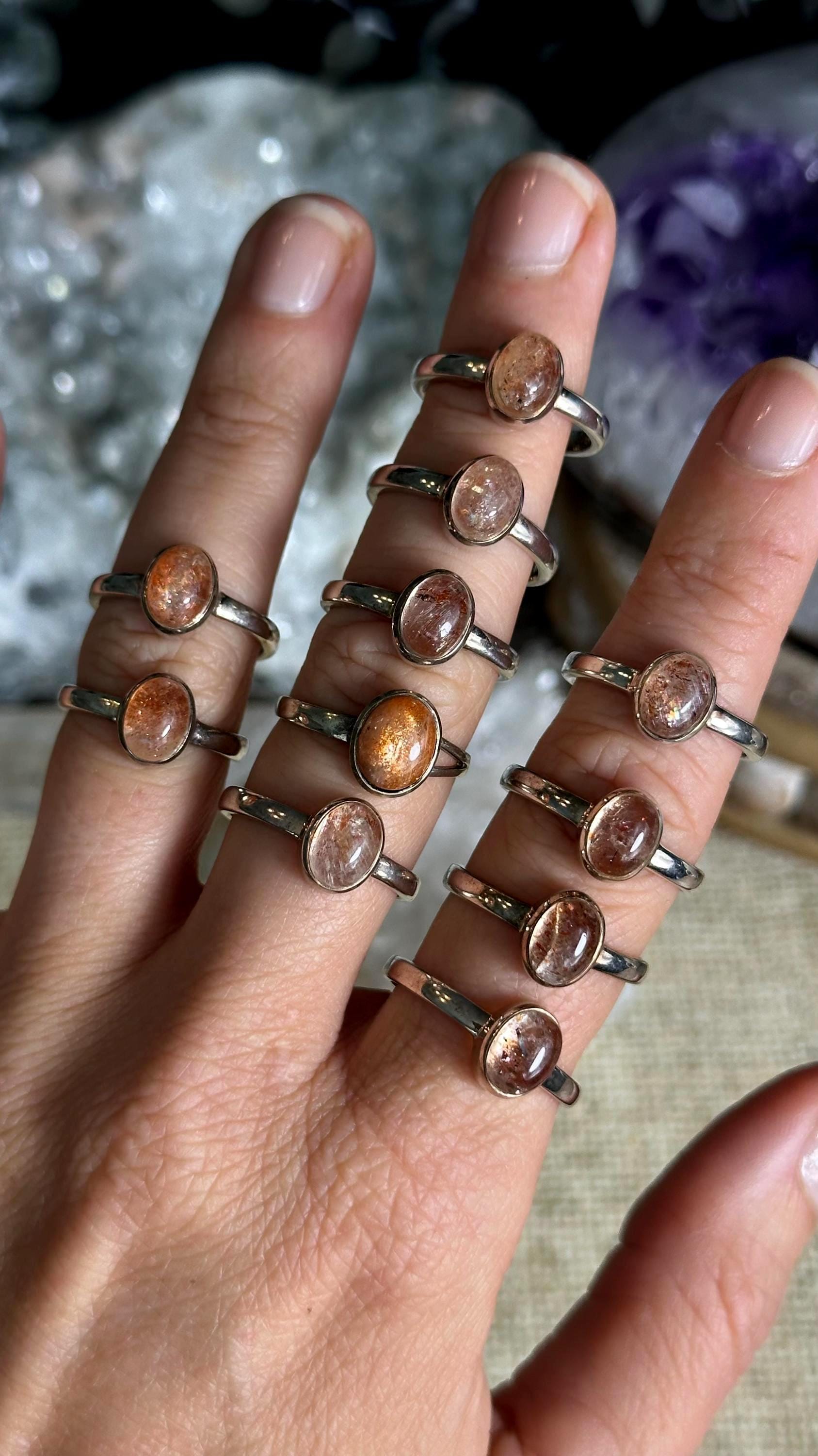 Sunstone Ring, Silver Ring, Stackable
