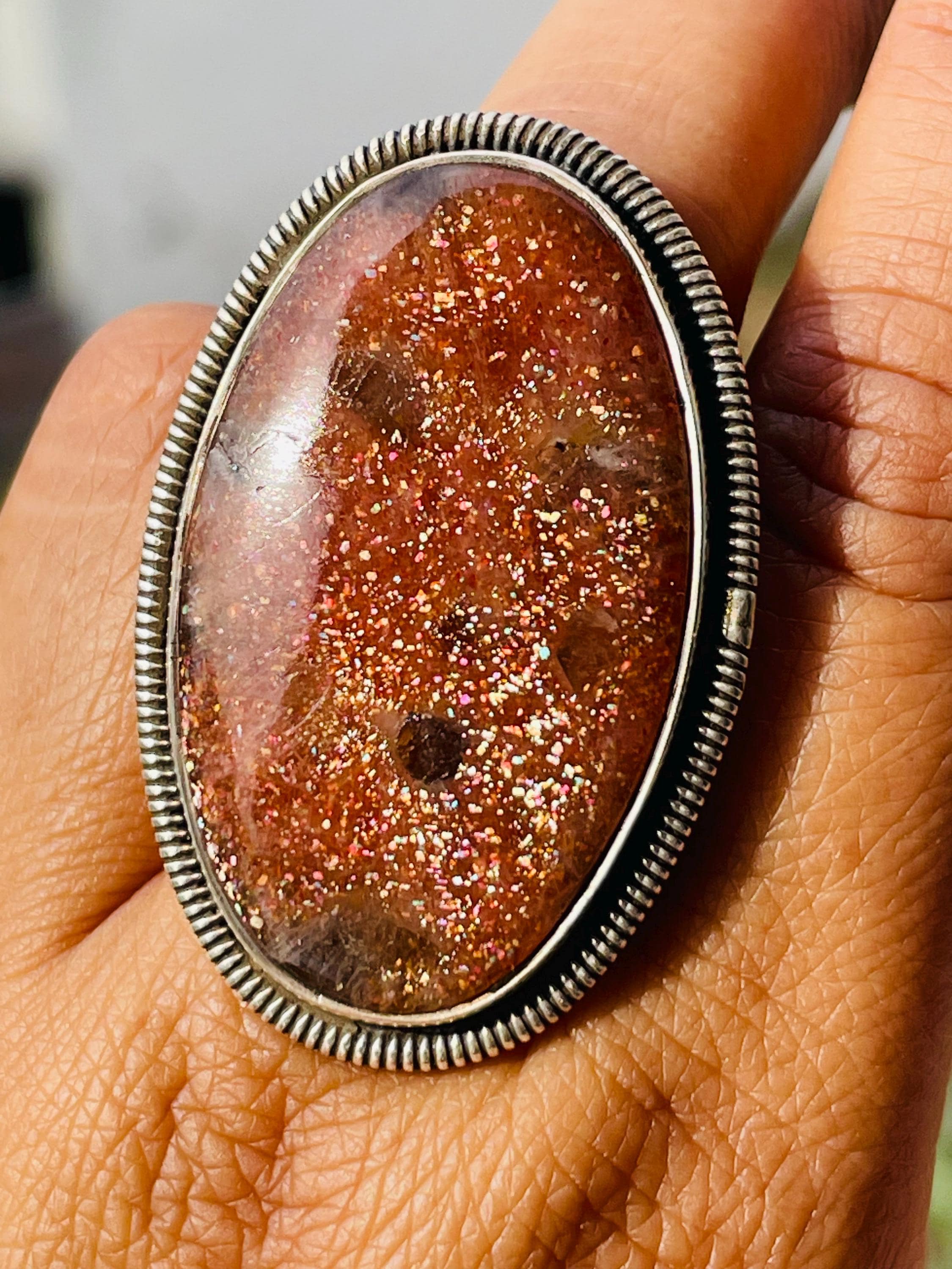 Sparkling Sunstone 925 Sterling Silver Ring, Natural Orange Sunstone For Women