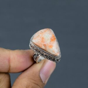 Sunstone Ring: Trillion Gemstone, 925 Sterling Silver, Size 7.25