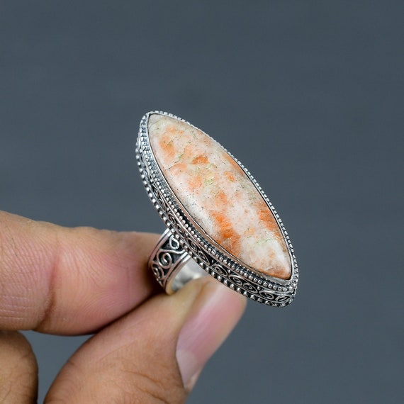 Vintage Marquise Sunstone Ring: Handmade 925 Sterling Silver, Size 7 3/4 Vintage Marquise Sunstone Ring: Handmade 925 Sterling Silver, Size 7 3/4