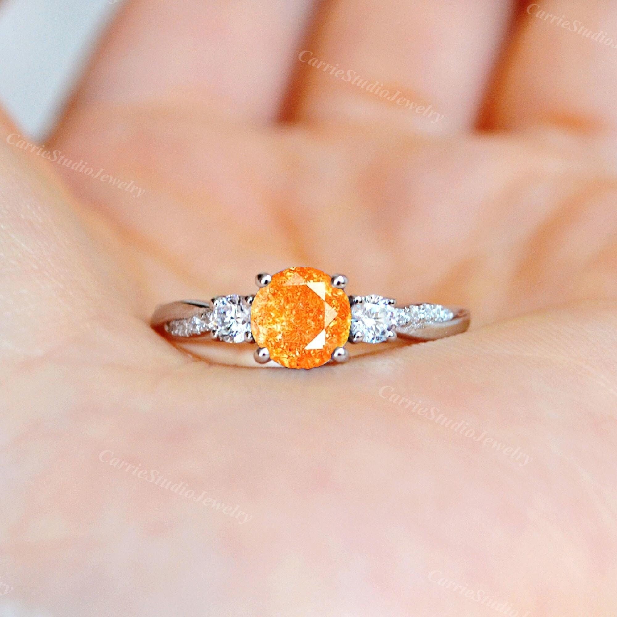 Vintage Natural Sunstone Ring- Handmade Twist Band Engagement Ring - 3 Stone Promise Ring Silver - Personalized Anniversary Gift