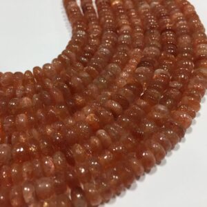 100% Natural Sunstone Smooth Rondelle Gemstone Beads, 7 Mm Positive Energy Stone, 8 Inch Strand Loose Semi Precious Stone, Wholesale Beads