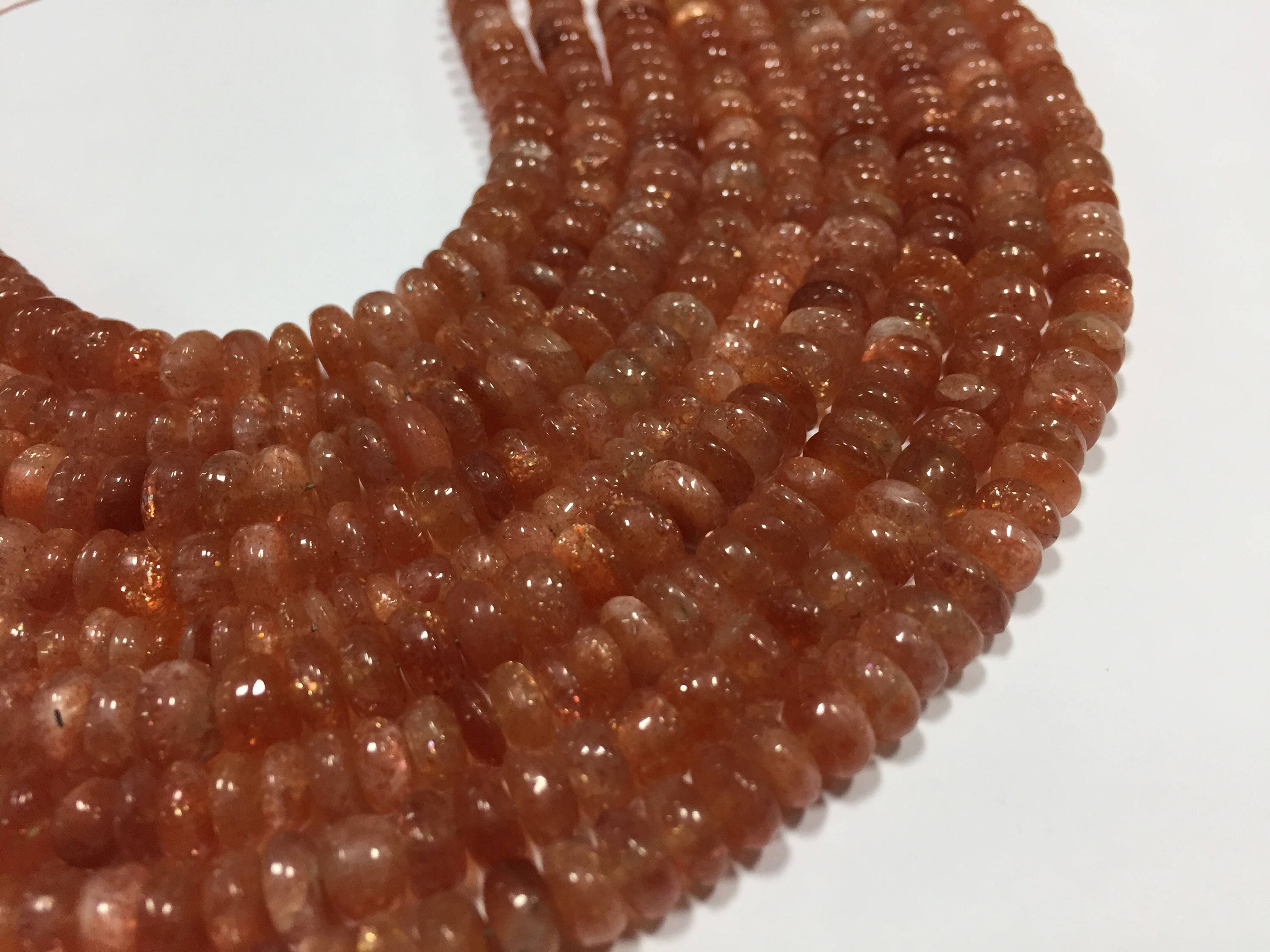 100% Natural Sunstone Smooth Rondelle Gemstone Beads, 7 Mm Positive Energy Stone, 8 Inch Strand Loose Semi Precious Stone, Wholesale Beads