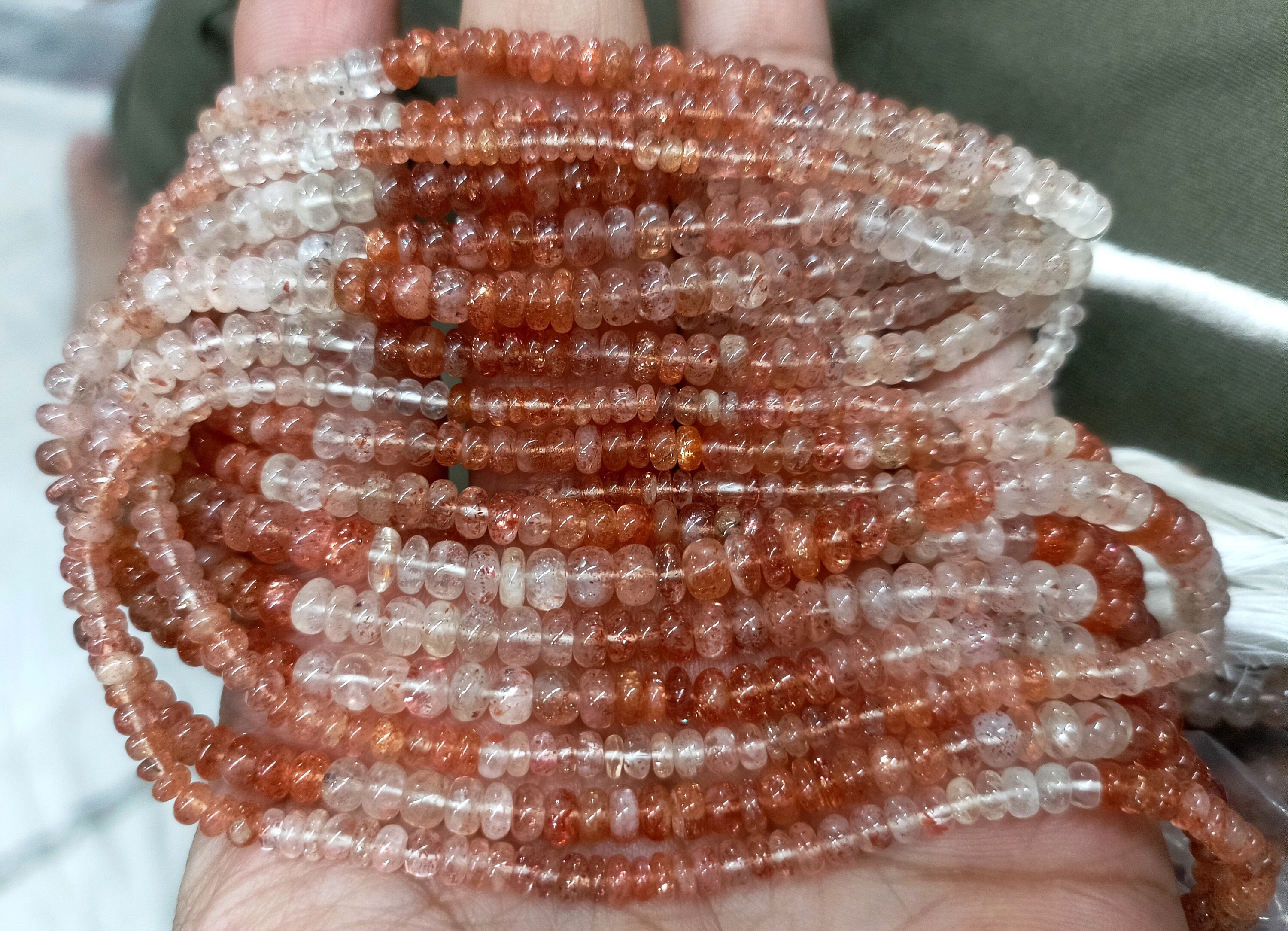13 Inches Strand,natural Orange Sunstone Smooth Rondelles, Size 5-4.5mm 13 Inches Strand,natural Orange Sunstone Smooth Rondelles, Size 5-4.5mm