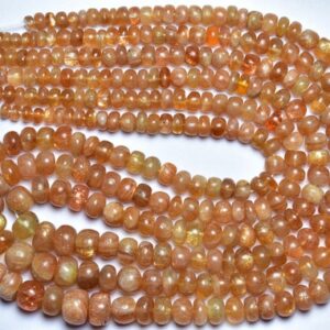14 Inches - Most Beautiful Natural Smooth Sunstone Rondelle - Size Is 4-6 Mm #1601