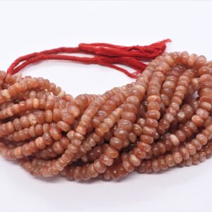 AAA Natural Sunstone Smooth Rondelle Beads, 6-8 MM Sunstone Gemstone Beads, 16 Inch Smooth Sunstone Rondelle Beads for Jewelry Making beads