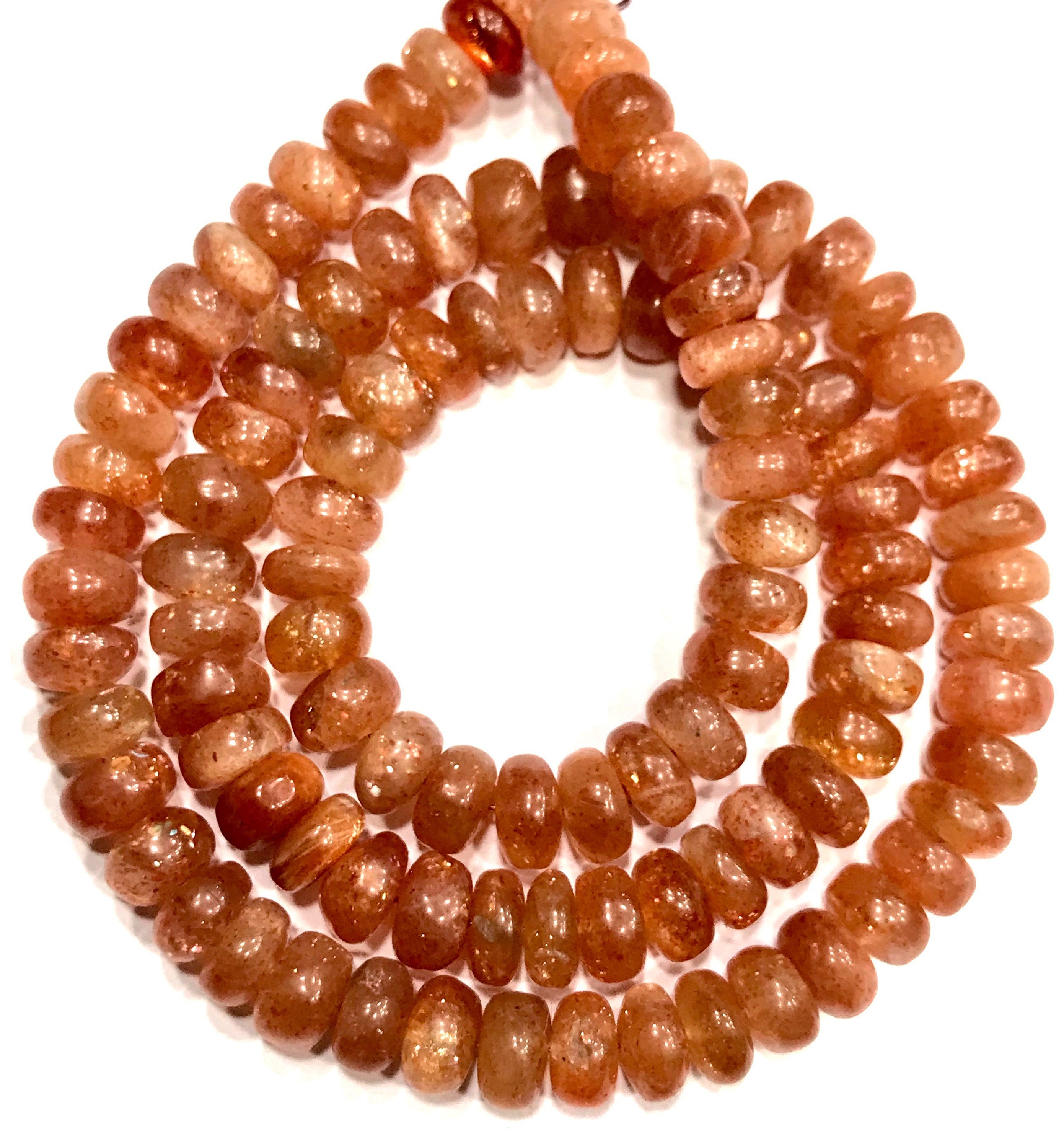 Aaa+ Sunstone Smooth Rondelle Beads Natural Sunstone Gemstone Beaded Strand Top Quality Sunstone 7-8mm Rondelle Beads Wholesale Stone Beads