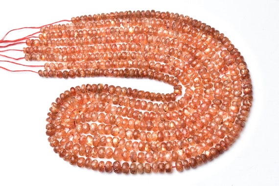 Sunstone Rondelle Beads - 16 Inches - Beautiful Natural Big Smooth Sunstone Rondelle - Size Is 4.5- 6mm #2232