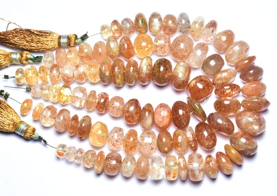 Sunstone Rondelle Beads - 7 Inches - Natural Finest Quality Beautiful Big Smooth Sunstone Rondelle - Size Is 7 - 10 Mm #1535