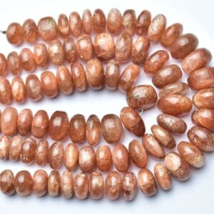 Sunstone Rondelle Beads - 7 Inches - Beautiful Natural Big Smooth Sunstone Rondelle - Size Is 9- 12mm #2236