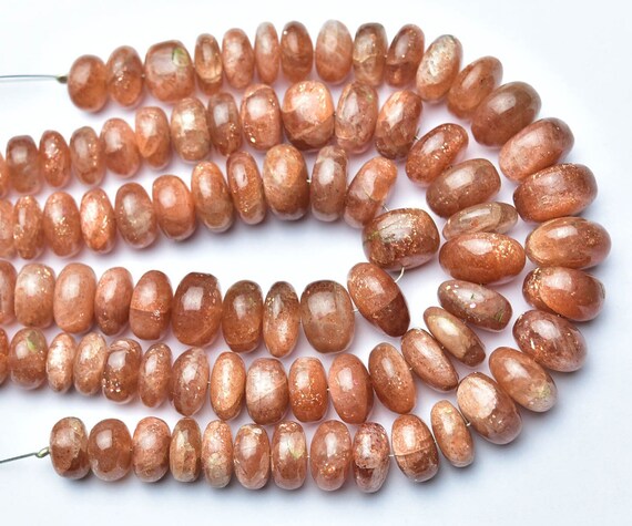 Sunstone Rondelle Beads - 7 Inches - Beautiful Natural Big Smooth Sunstone Rondelle - Size Is 9- 12mm #2236 Sunstone Rondelle Beads - 7 Inches - Beautiful Natural Big Smooth Sunstone Rondelle - Size Is 9- 12mm #2236