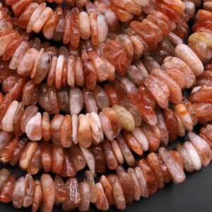 Large Natural Orange Sunstone Freeform Rondelle Center Drilled Disc Beads 15.5" Strand