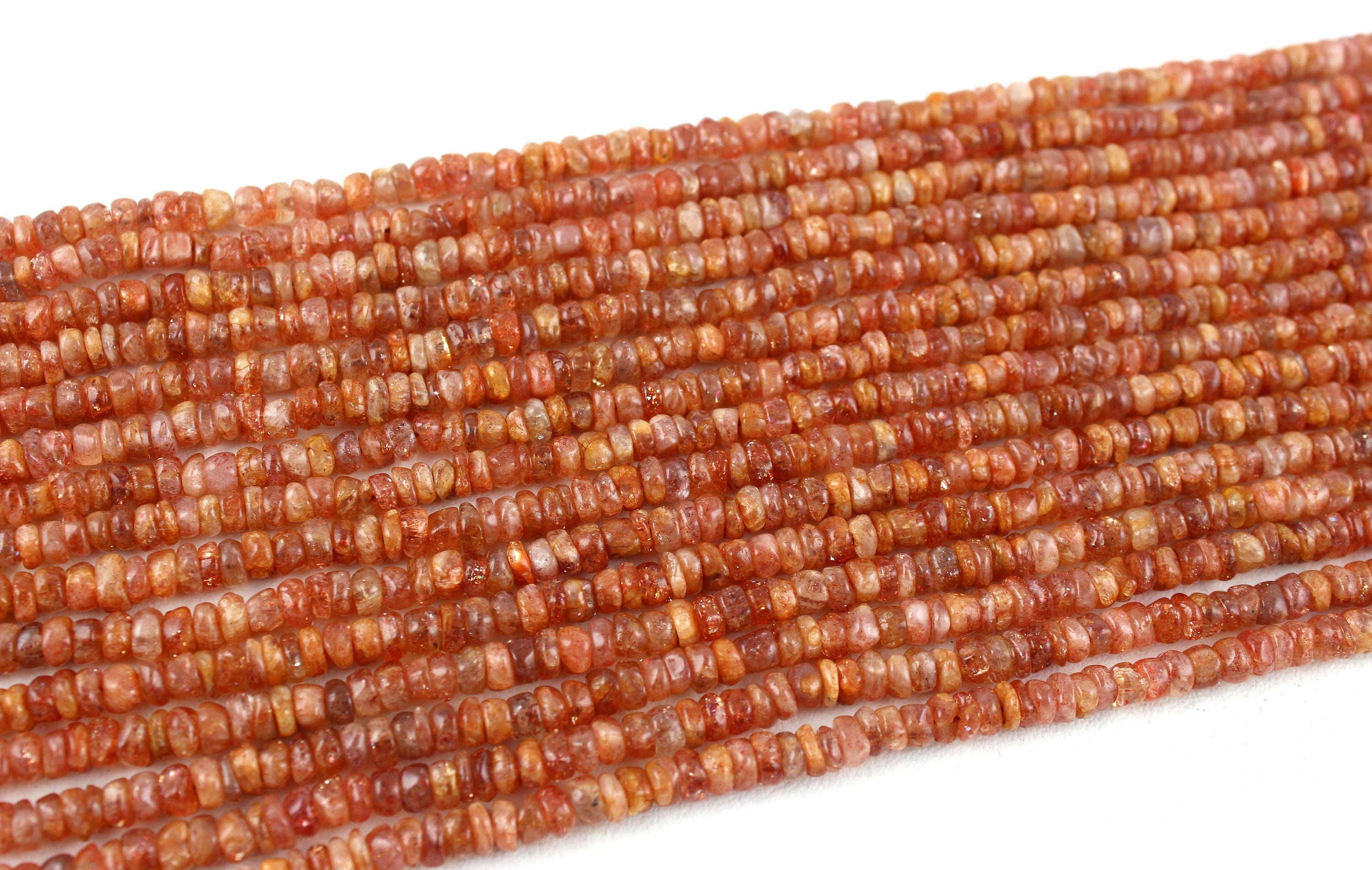 Natural Sunstone Beads: 4-5mm Smooth Tyre Shape, 13" Strand