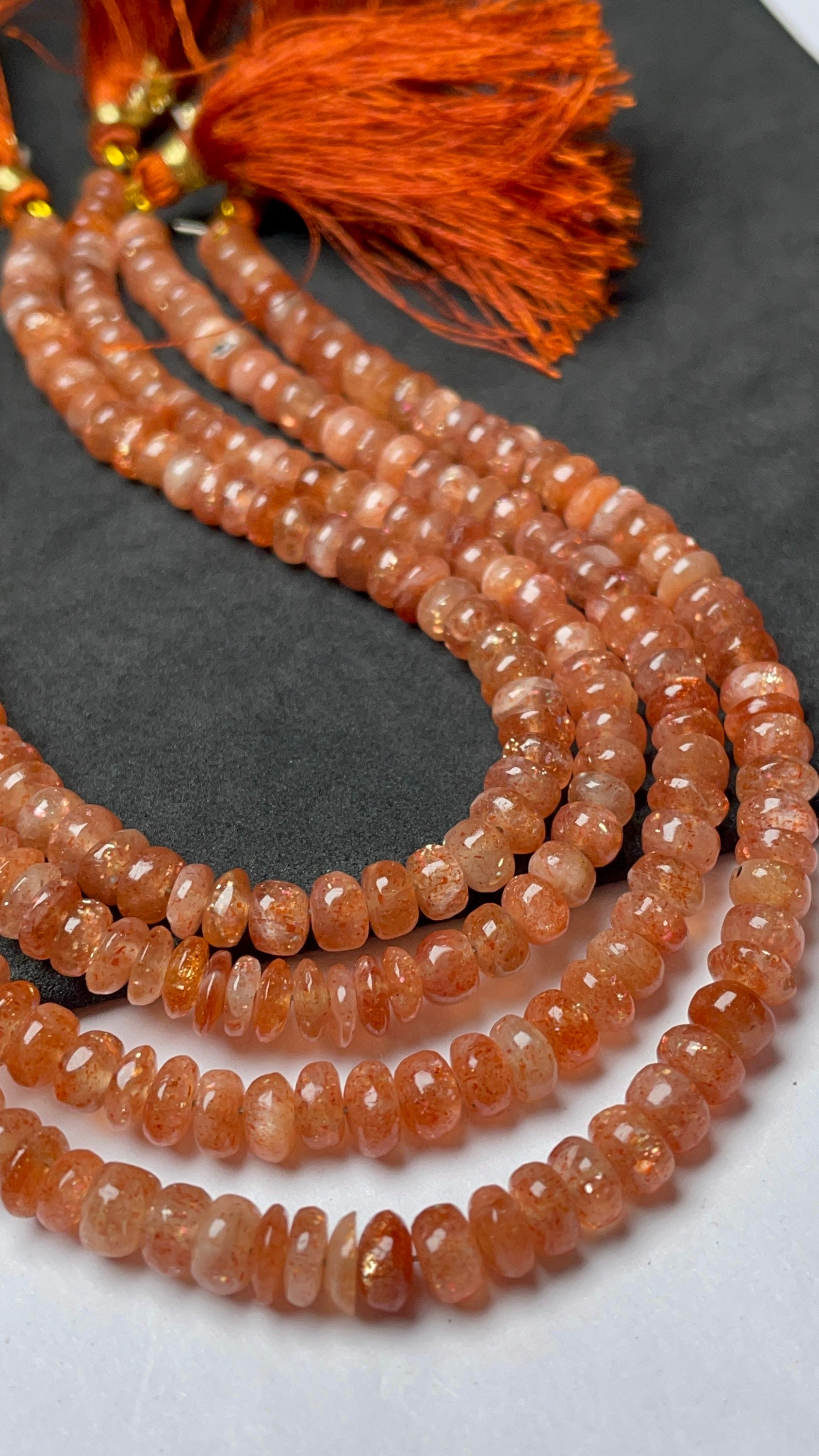 New Brand- Natural Sunstone Smooth Rondelle Gemstone Bead, 6-7 Mm Approx Reduce Stress Stone For Making Jewelry, Semi-precious Bead For Sale