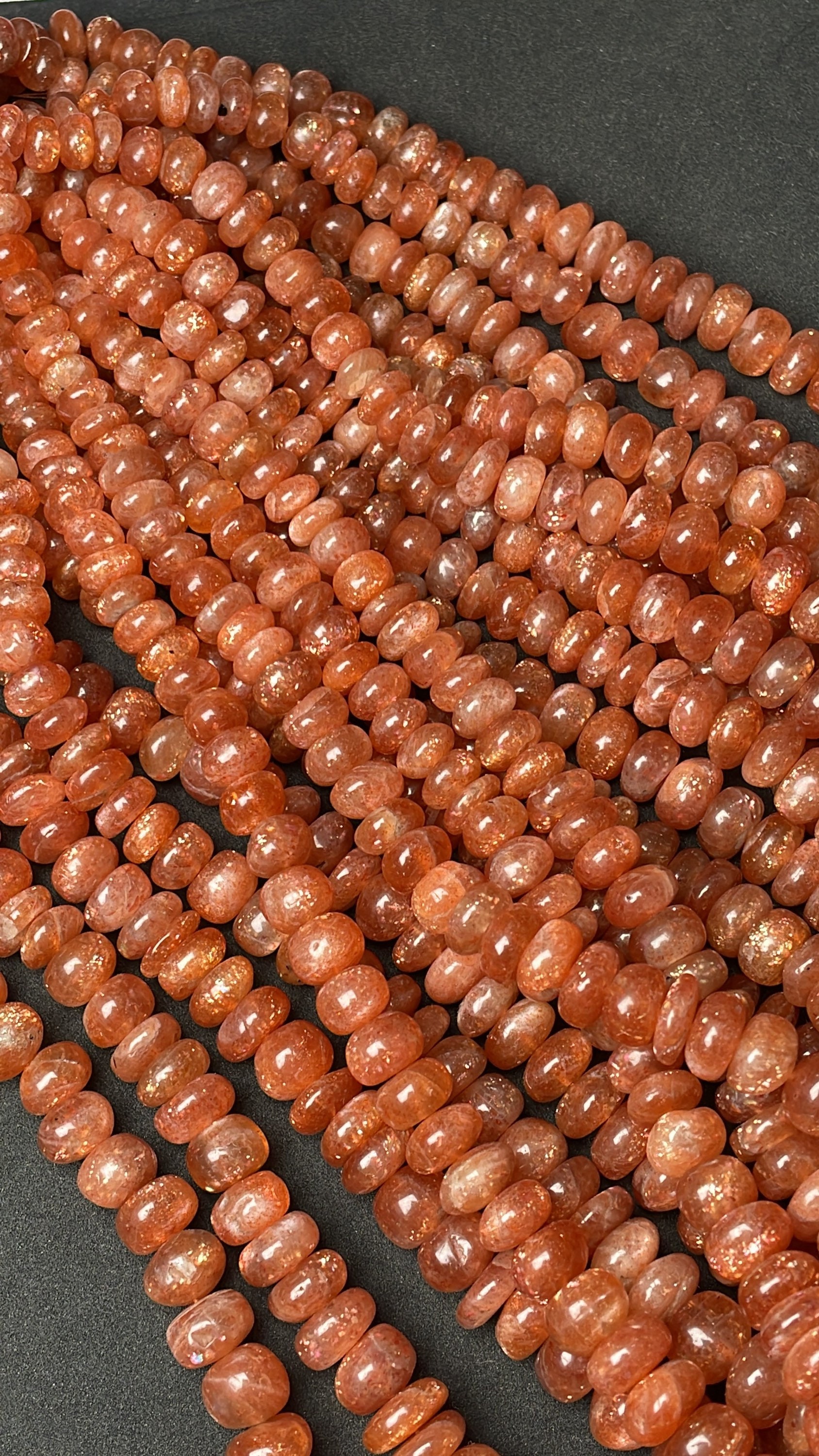 New Brand- Natural Sunstone Smooth Rondelle Gemstone Beads Strand, 7-12 Mm Emotional Balancing Stone, 18 Inch Strand For Making Jewelry