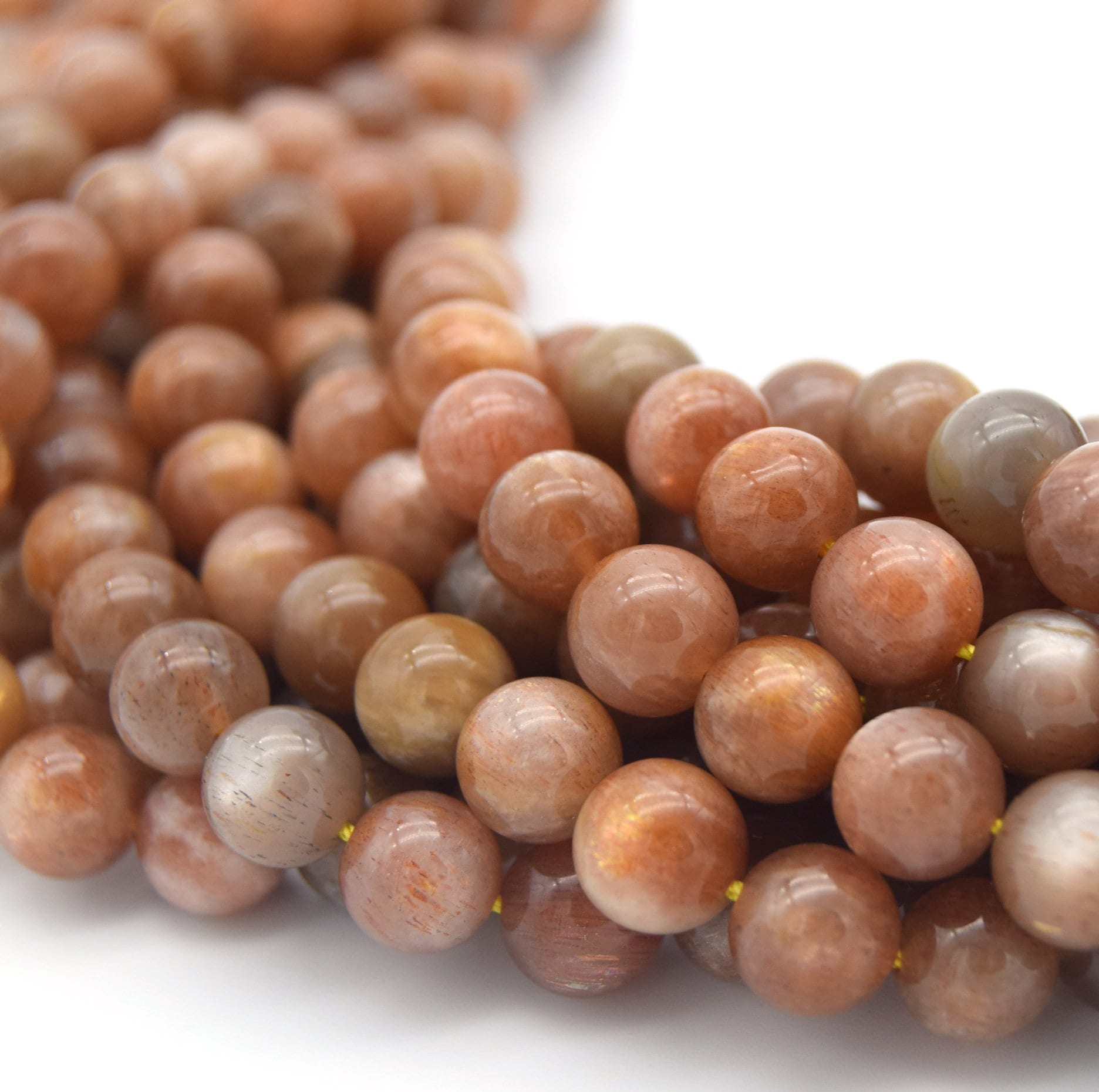 Iridescent Sunstone Beads: 6mm-14mm Round Peach Orange Gemstone