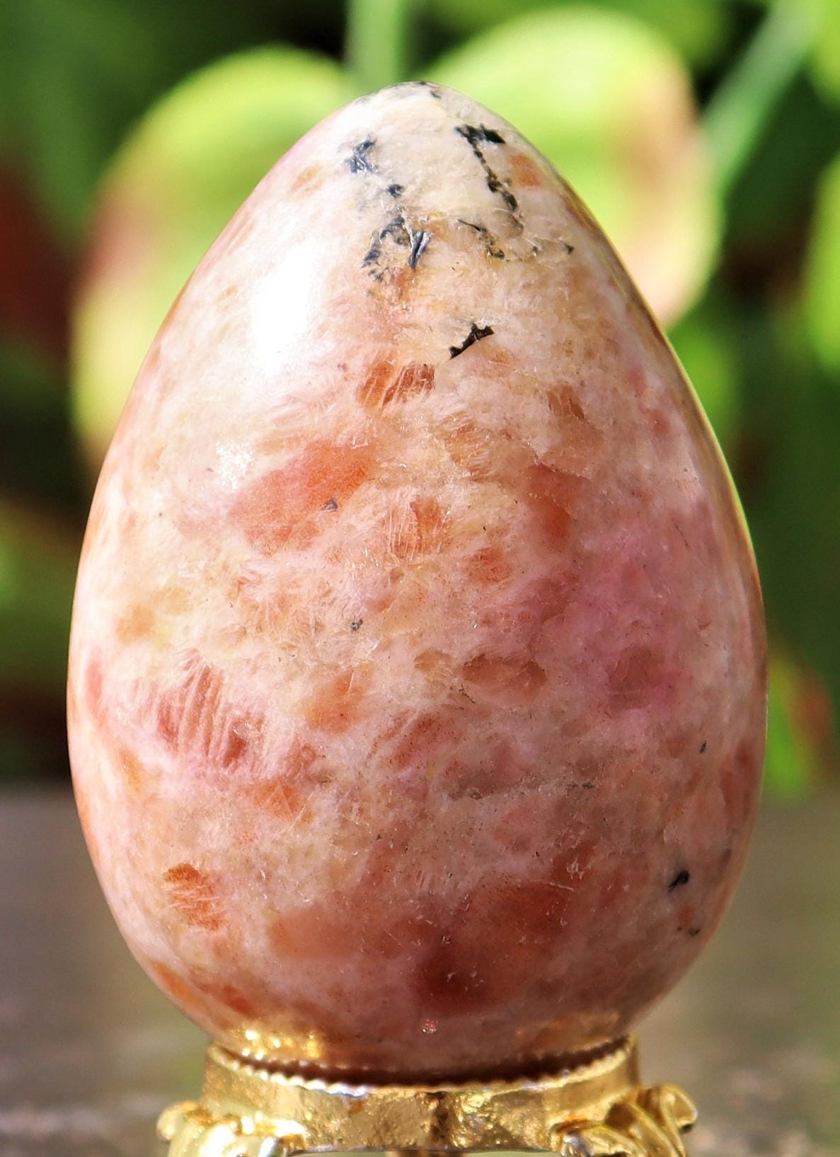 70mm Sunstone Egg: Orange Heliolite Gemstone, Chakra Balancing Decor