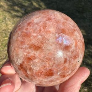 Confetti Sunstone Sphere With Blue Flash: Orange Crystal Ball (2.8") #6