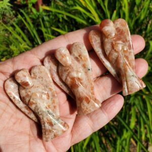 Sunstone Crystal Angel 2.2", Carved Gemstone Figurine Angels, Sacral Chakra Healing Crystal, Angel Communication, Energy & Creativity Stone
