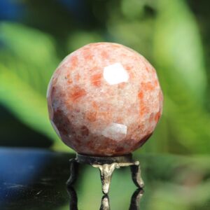 50MM Faceted Orange Sunstone Sphere: Natural Crystal Ball, Reiki Healing Stone