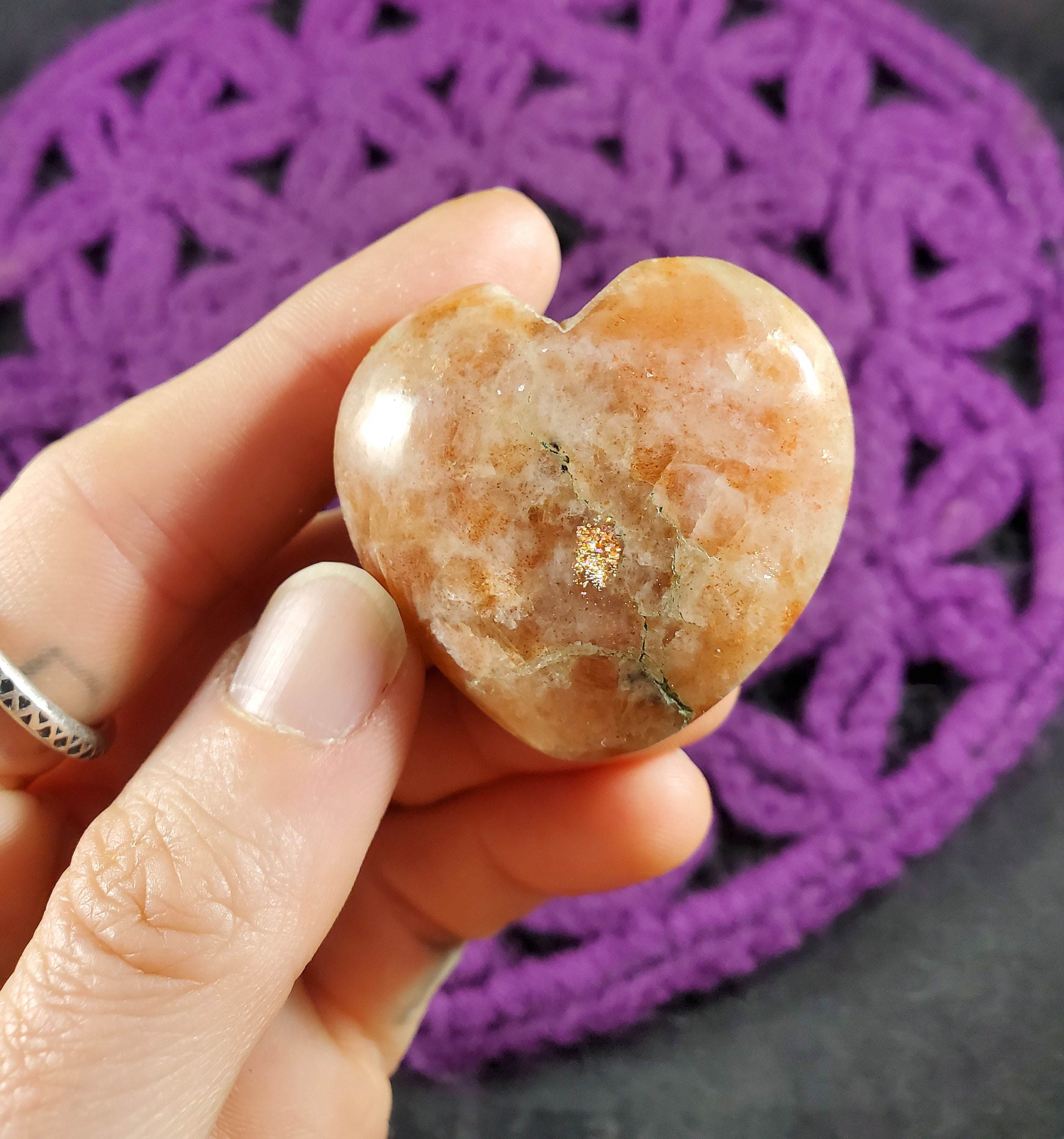 Sunstone Heart Crystal Stones Carved Crystals Polished Sparkly Orange Carving Heart Shaped Rocks