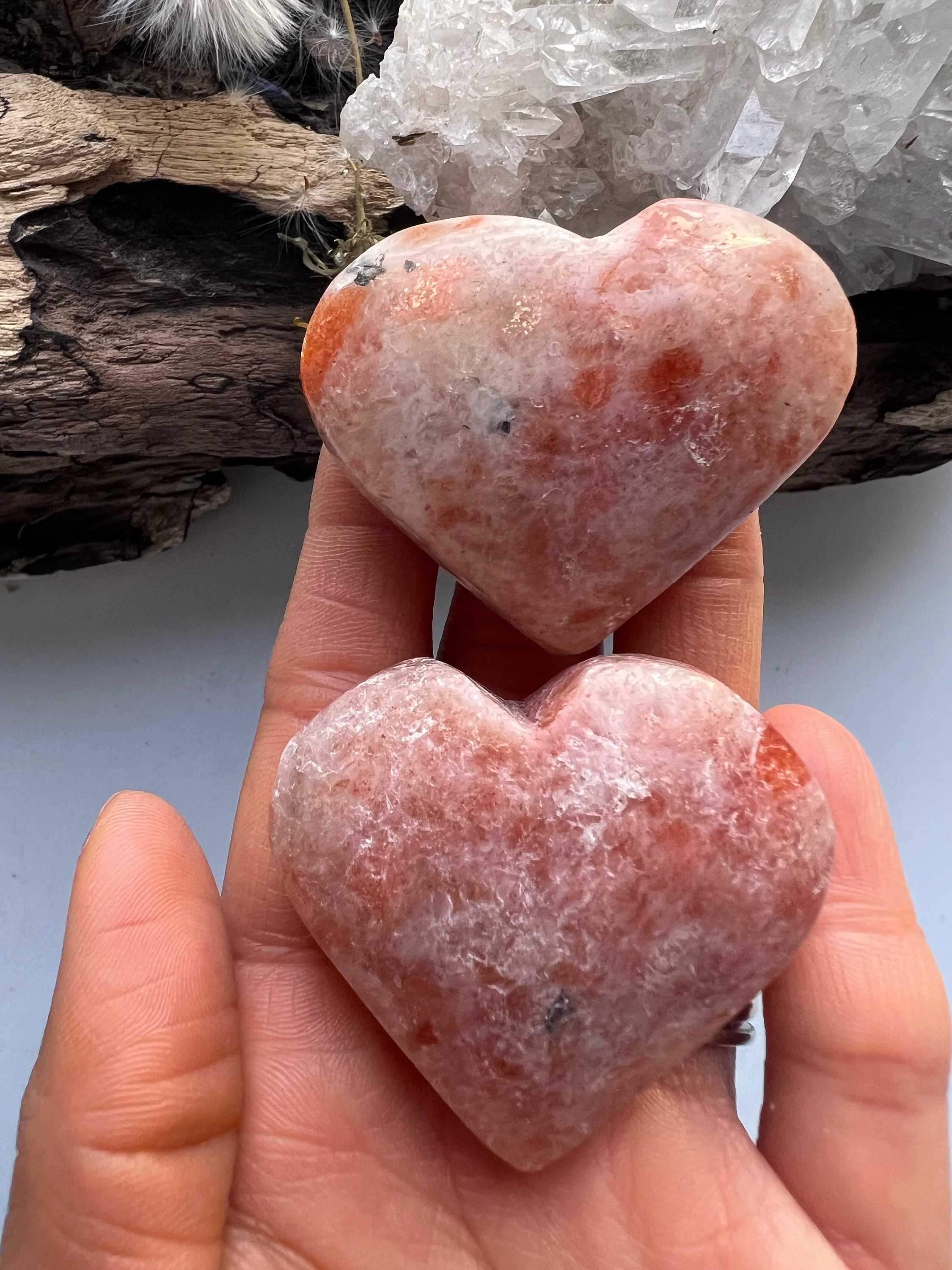 Polished Sunstone Heart, Orange Crystal